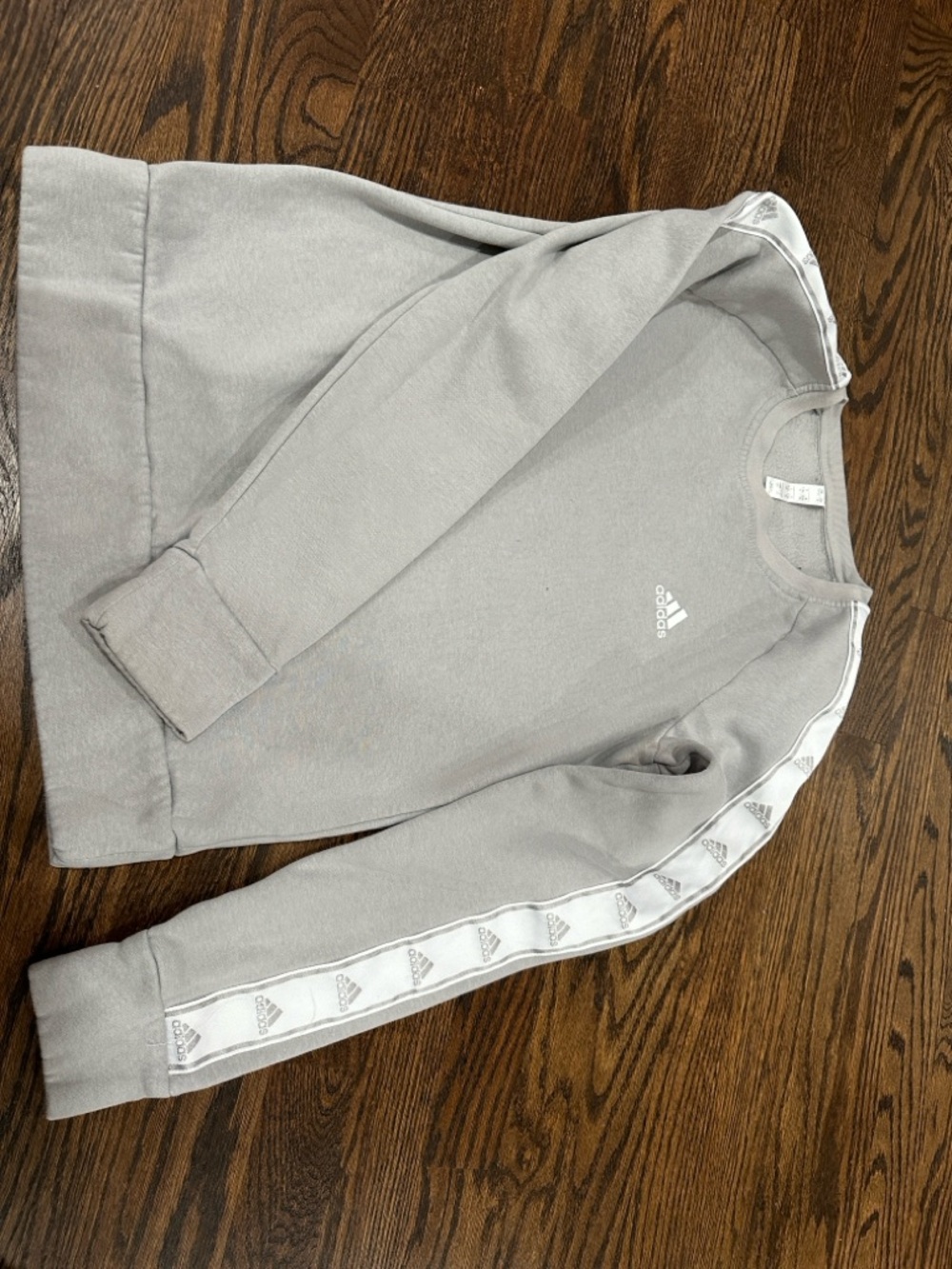 adidas Light Gray Crewneck Sweatshirt with White Sleeve Tape